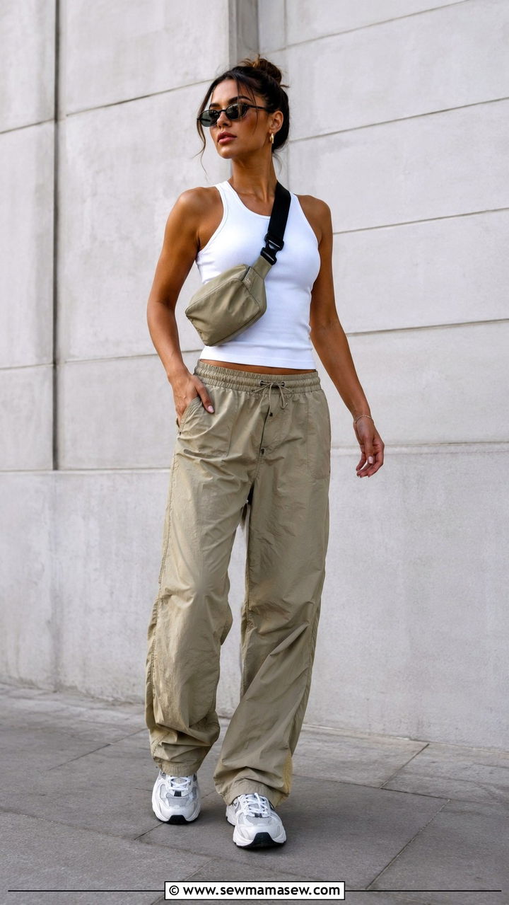 Parachute Pants With Fitted Racerback Tank - 30 spring sporty chic outfit ideas