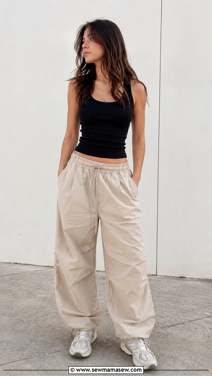 Parachute Pants With a Fitted Tank Top and Dad Sneakers - 30 Trendy outfits for 15 year olds