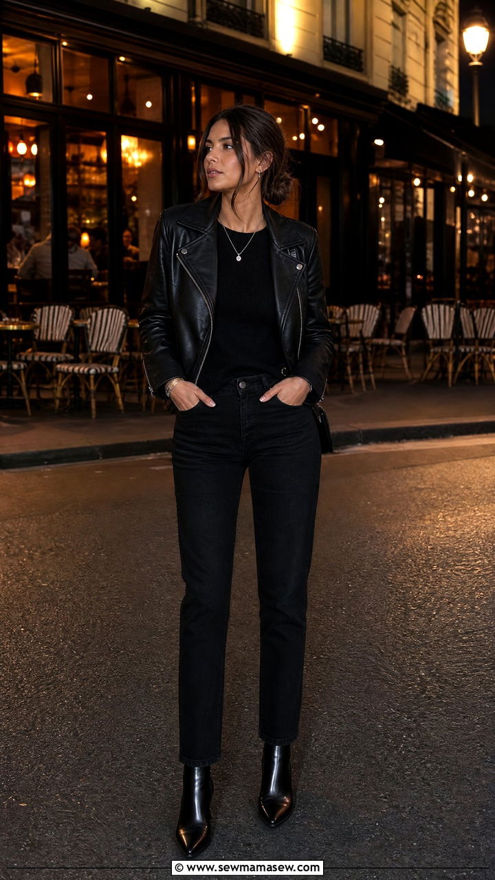Paris Casual Outfit All Black Leather Jacket - 25 casual Paris outfits