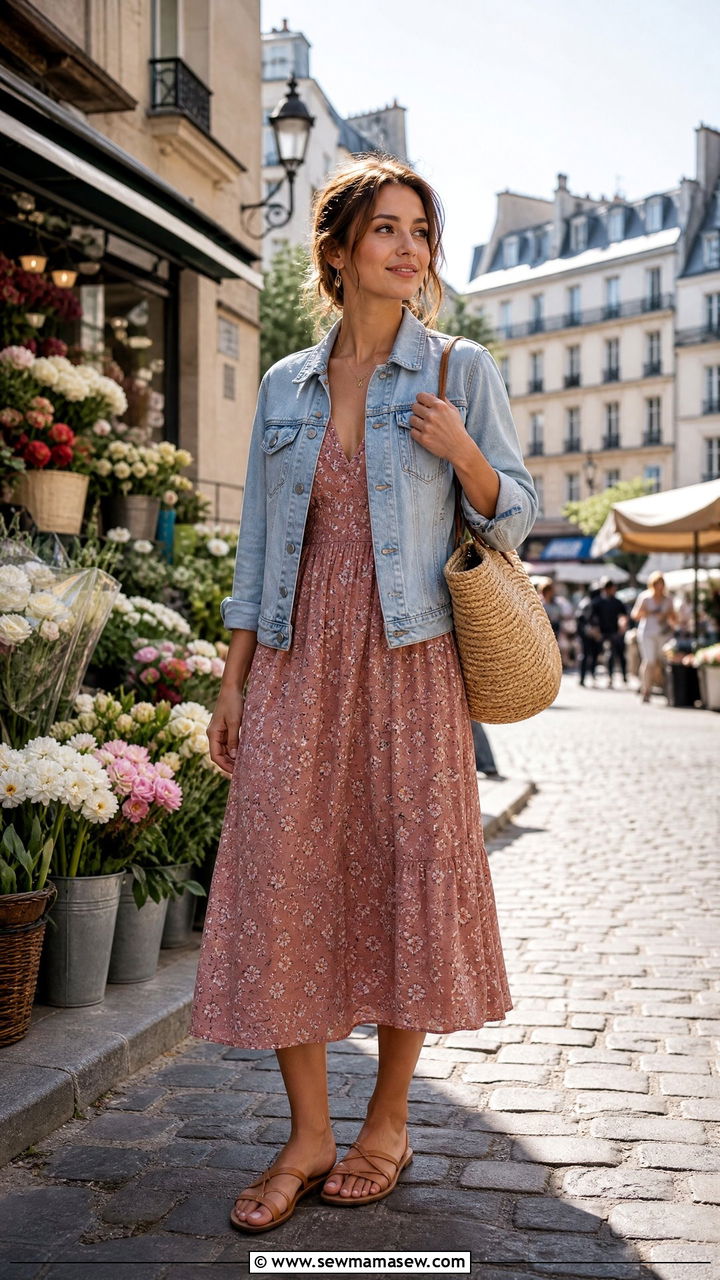 Paris Casual Outfit Denim Jacket Midi Dress - 25 casual Paris outfits