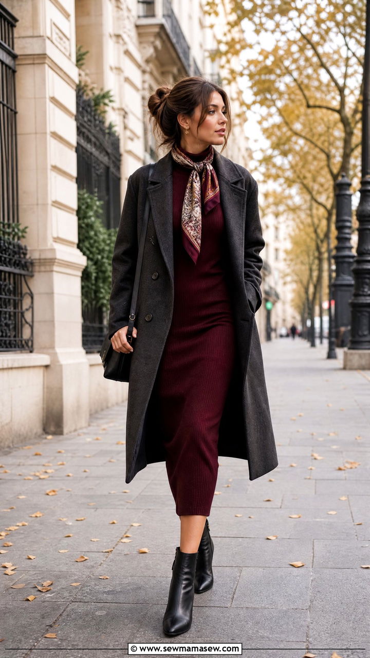 Paris Casual Outfit Knit Dress Ankle Boots - 25 casual Paris outfits