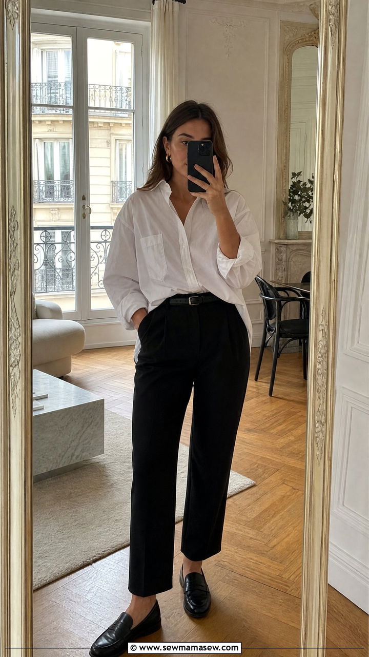 Paris Casual Outfit Oversized Shirt Tailored Trousers - 25 casual Paris outfits