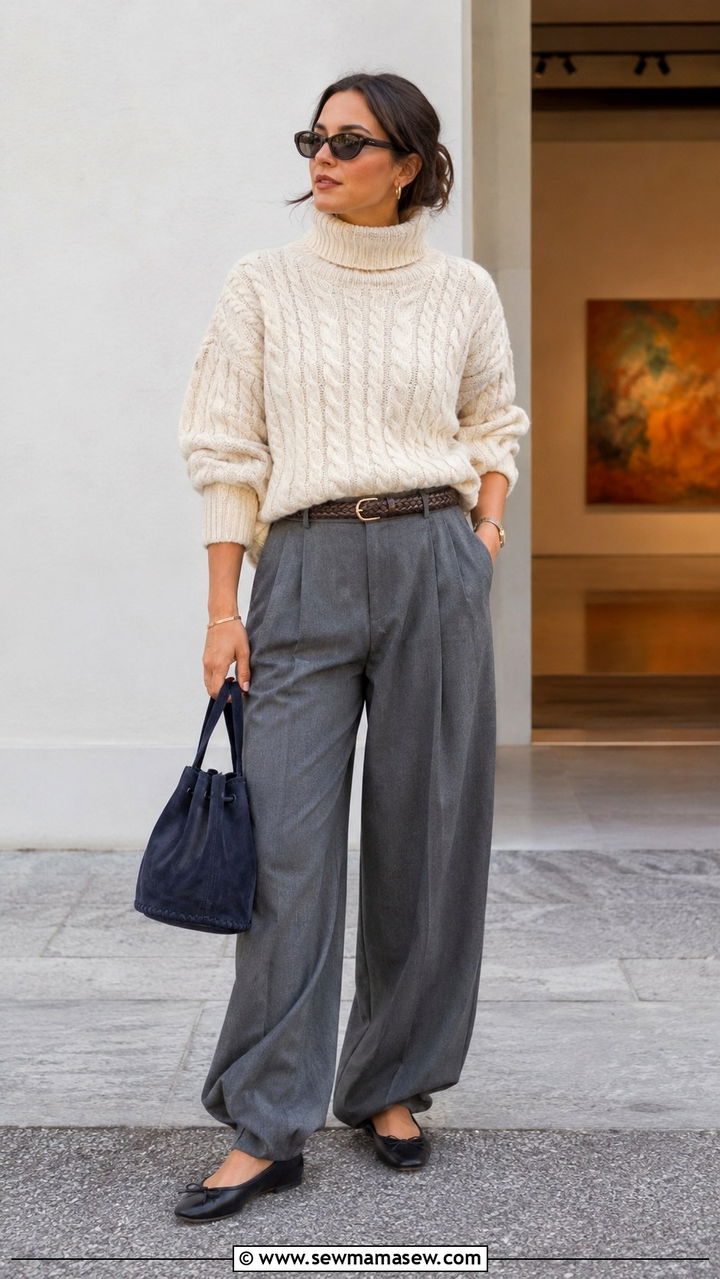 Paris Outfit With Balloon Pants And Cozy Knit - 30 Paris outfits aesthetic