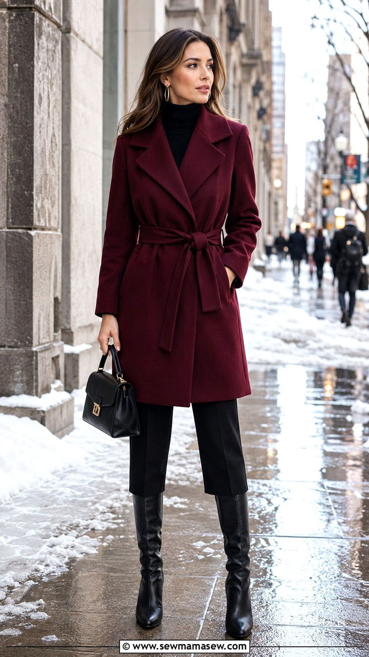 Paris Outfit With Burgundy Coat And Knee High Boots - 30 Paris outfits aesthetic