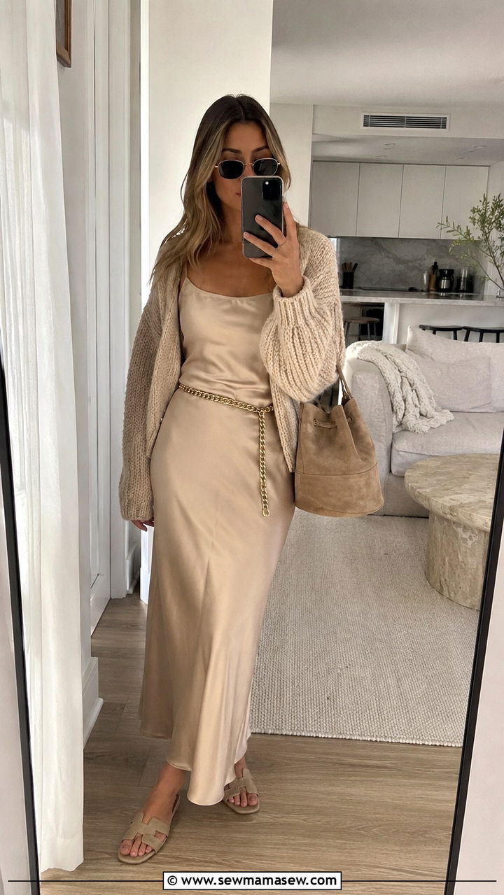 Paris Outfit With Knit Cardigan And Slip Dress - 30 Paris outfits aesthetic