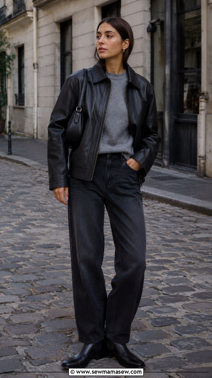 Paris Outfit With Leather Jacket And Baggy Jeans - 30 Paris outfits aesthetic