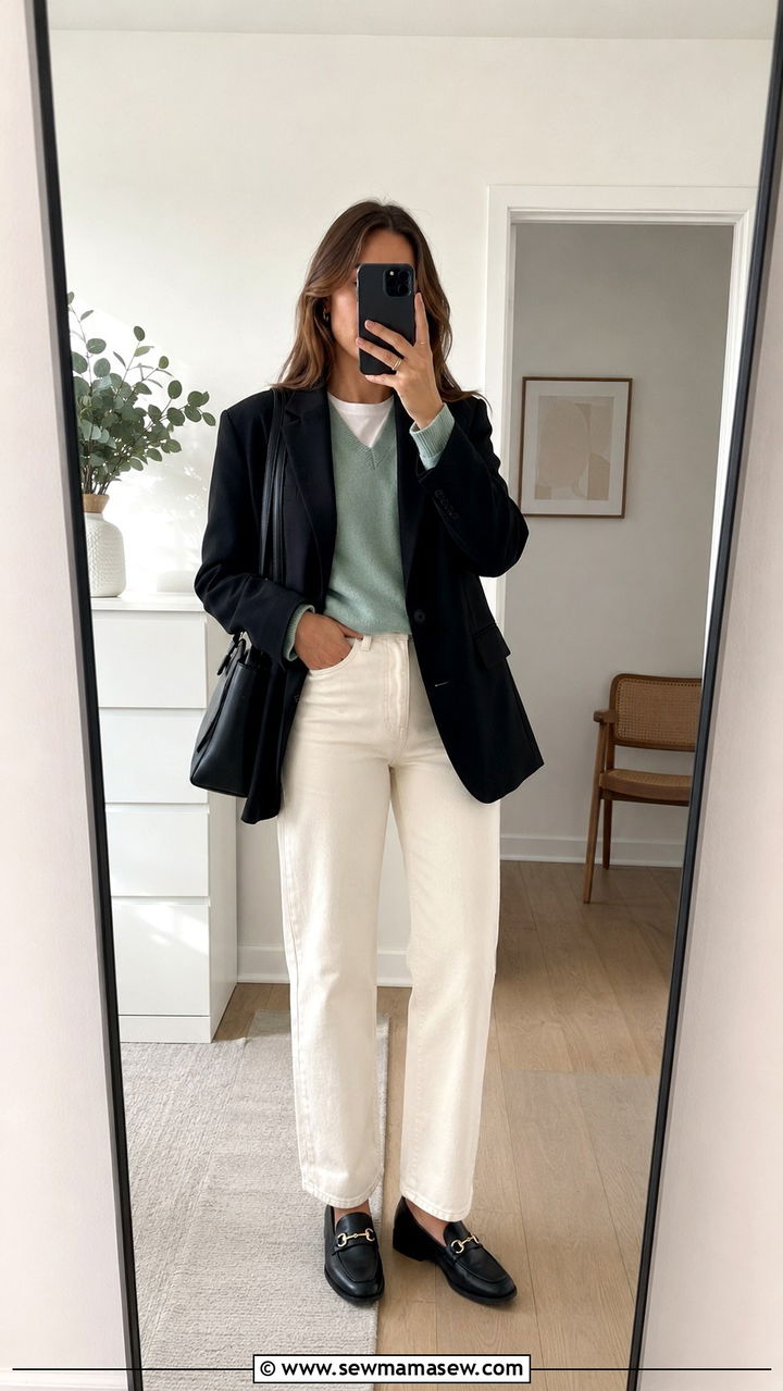 Paris Outfit With Relaxed Blazer And Pastel V Neck - 30 Paris outfits aesthetic