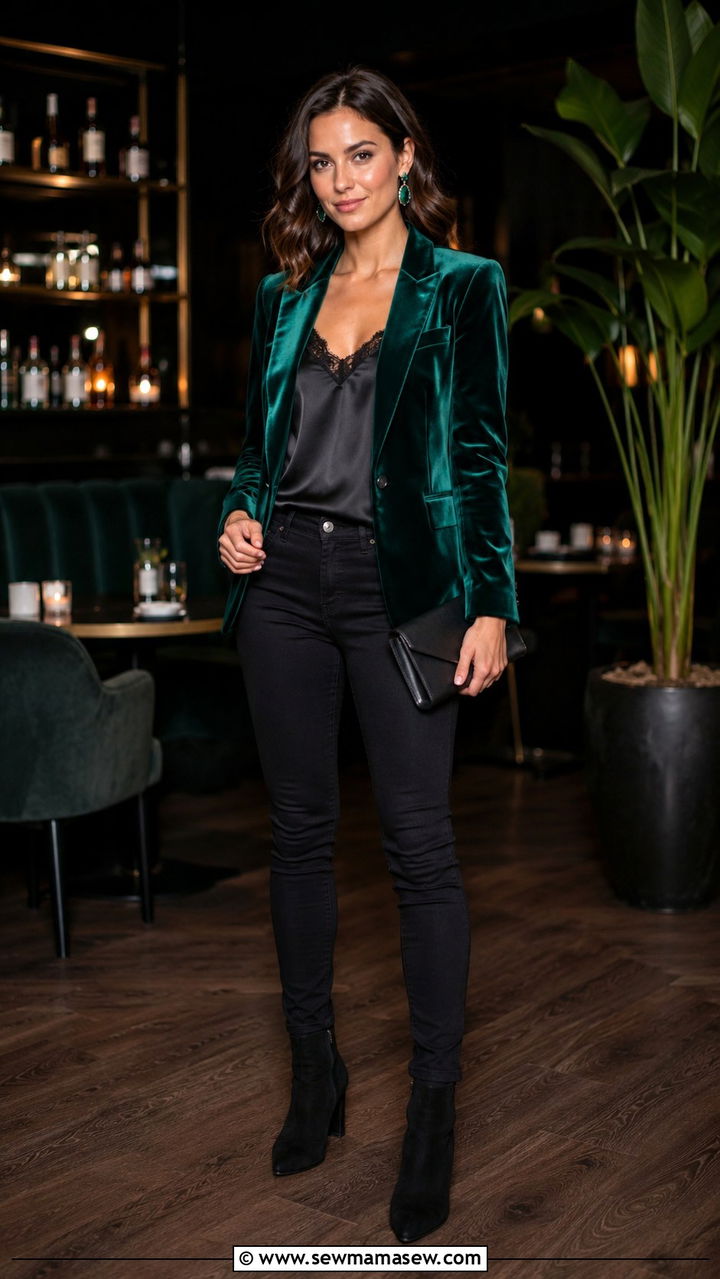 Paris Outfit With Velvet Blazer And Black Jeans - 30 Paris outfits aesthetic