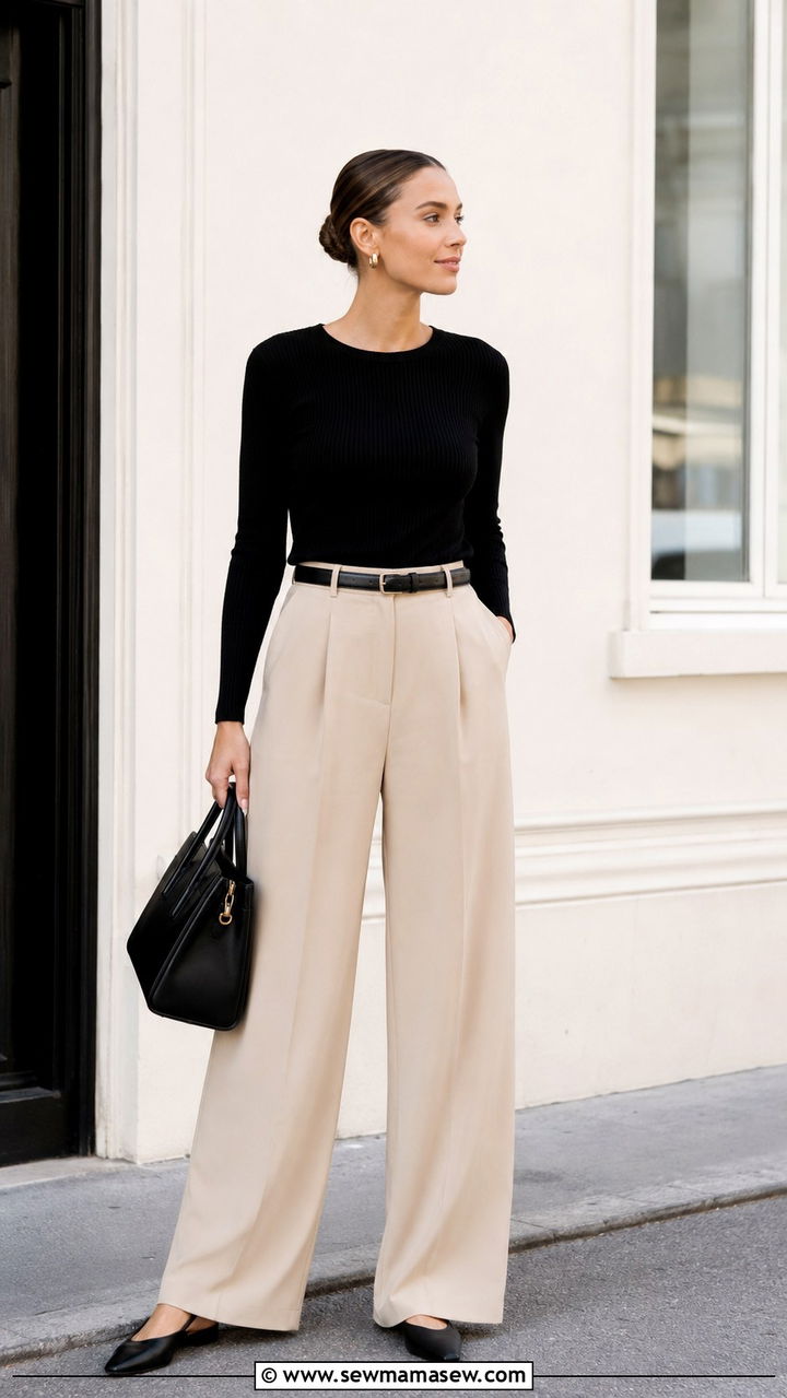 Paris Outfit With Wide Leg Trousers And Fitted Top - 30 Paris outfits aesthetic
