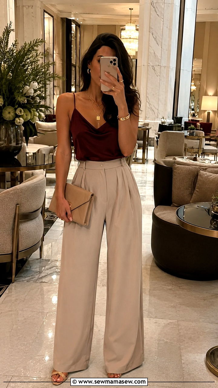 Parisian Brunch Outfit Satin Camisole and WideLeg Pants - 30 Brunch outfit ideas Parisian chic