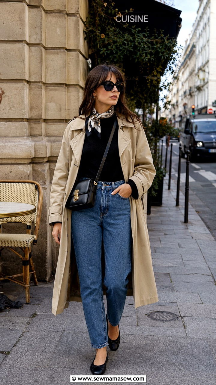Parisian Trench Coat With High Waisted Jeans - 30 High waisted jeans outfit ideas with a trench coat