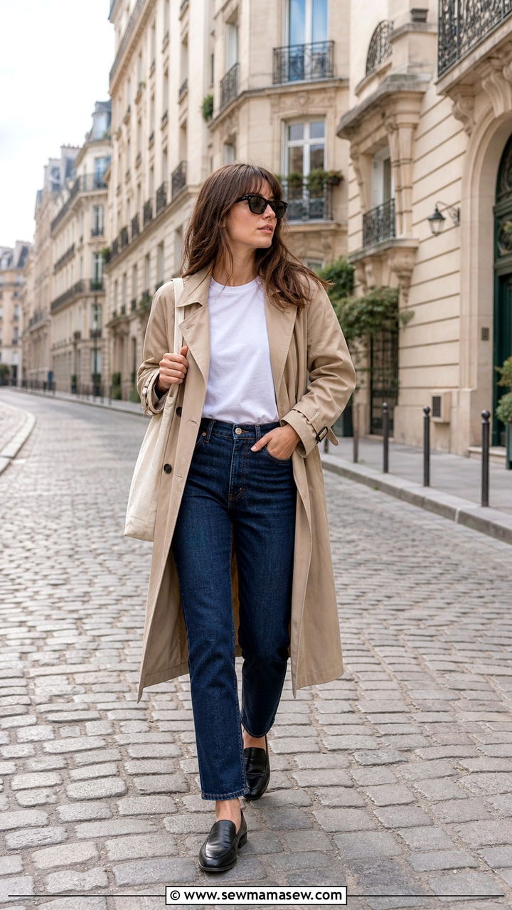 Parisian Trench Coat with Jeans - 40 parisian outfits for women