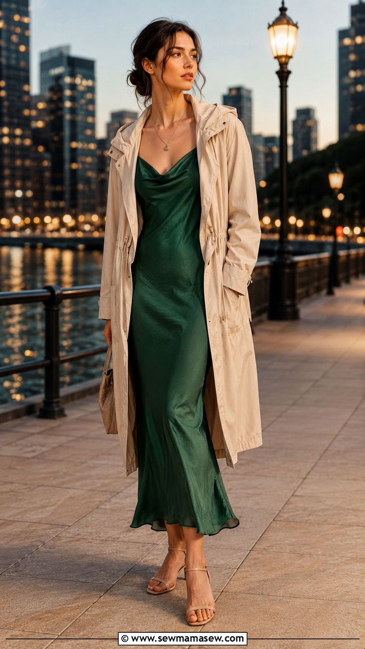 Parka Layered Over a Slip Dress - 20 Summer outfits with parka