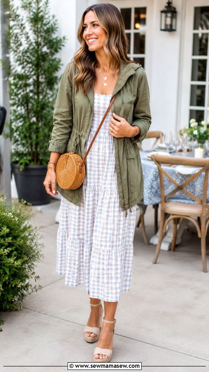 Parka with a Cotton Sundress and Espadrilles - 20 Summer outfits with parka