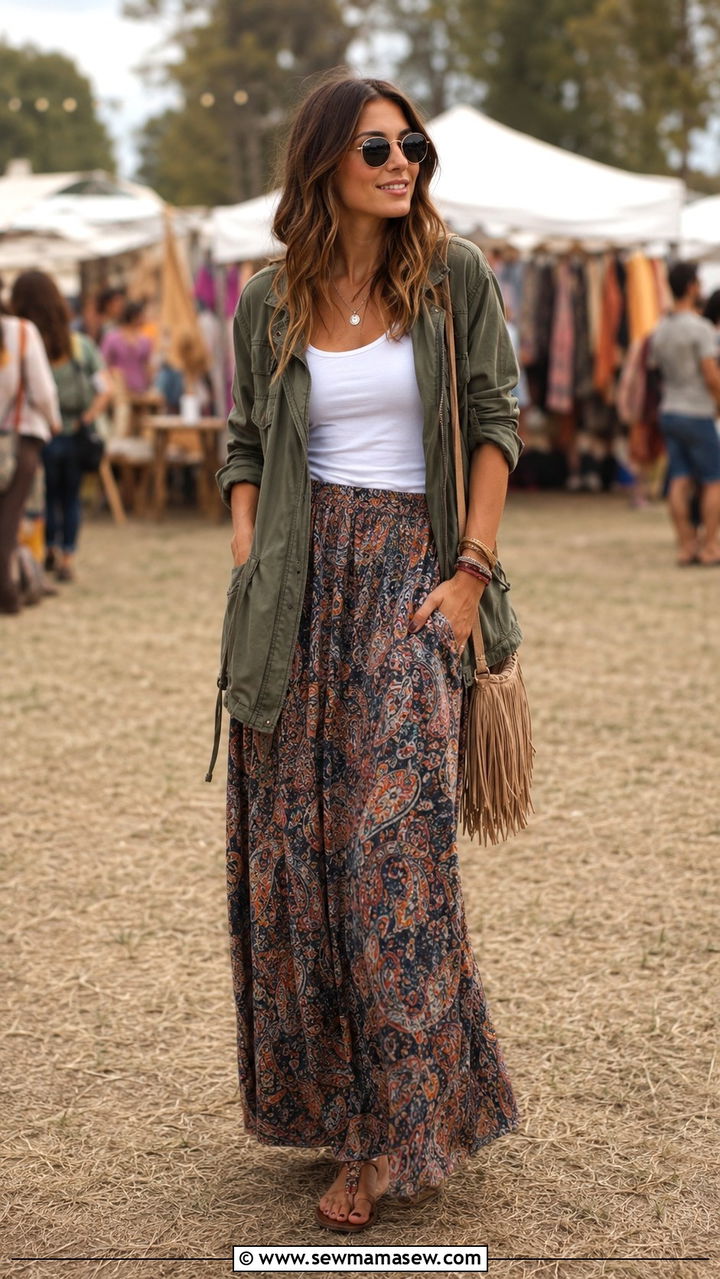 Parka with a Maxi Skirt and Tank Top - 20 Summer outfits with parka