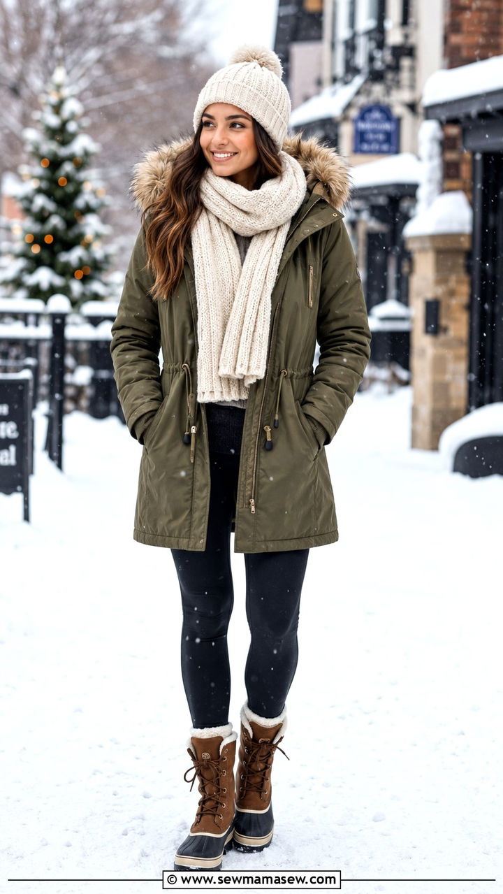 Parka with a beanie scarf combo and snow boots - 30 How to style a parka