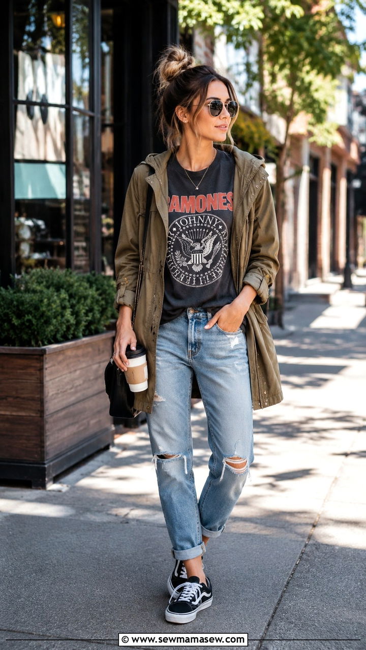 Parka with a graphic tee and boyfriend jeans - 30 How to style a parka
