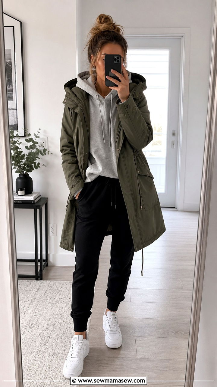 Parka with a hoodie and joggers - 30 How to style a parka