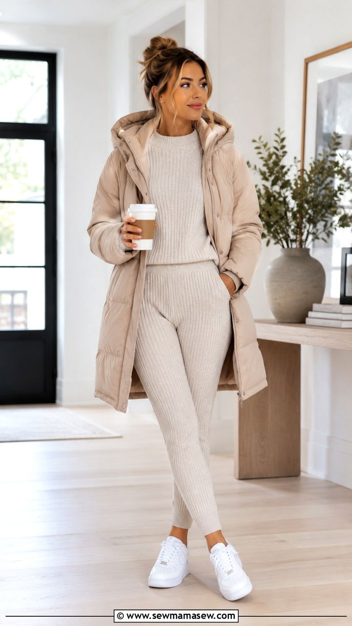 Parka with a matching knit set and sneakers - 30 How to style a parka