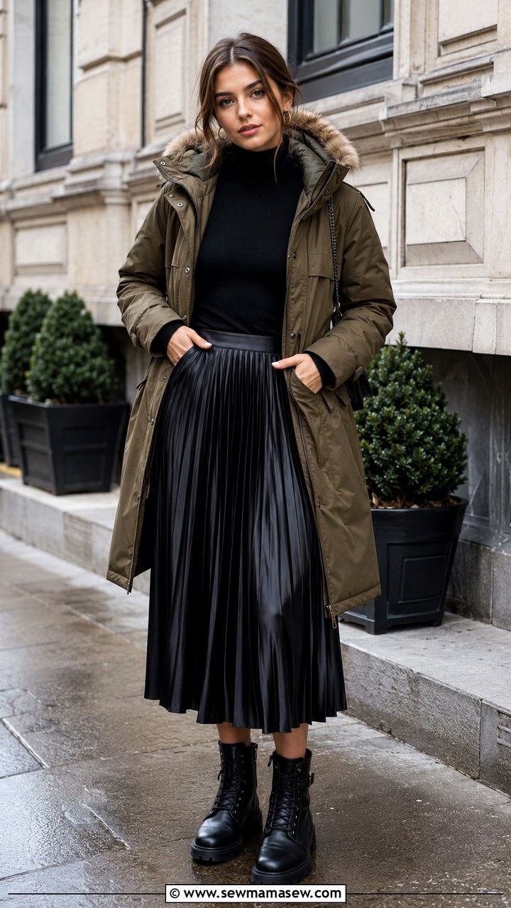 Parka with a midi skirt and combat boots - 30 How to style a parka