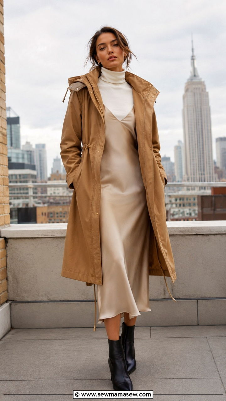 Parka with a slip dress and ankle boots - 30 How to style a parka