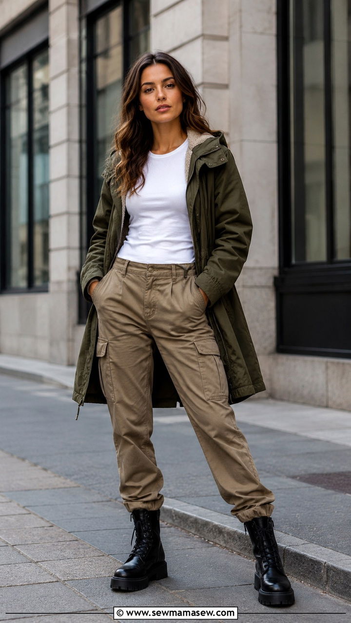 Parka with cargo pants and lug sole boots - 30 How to style a parka