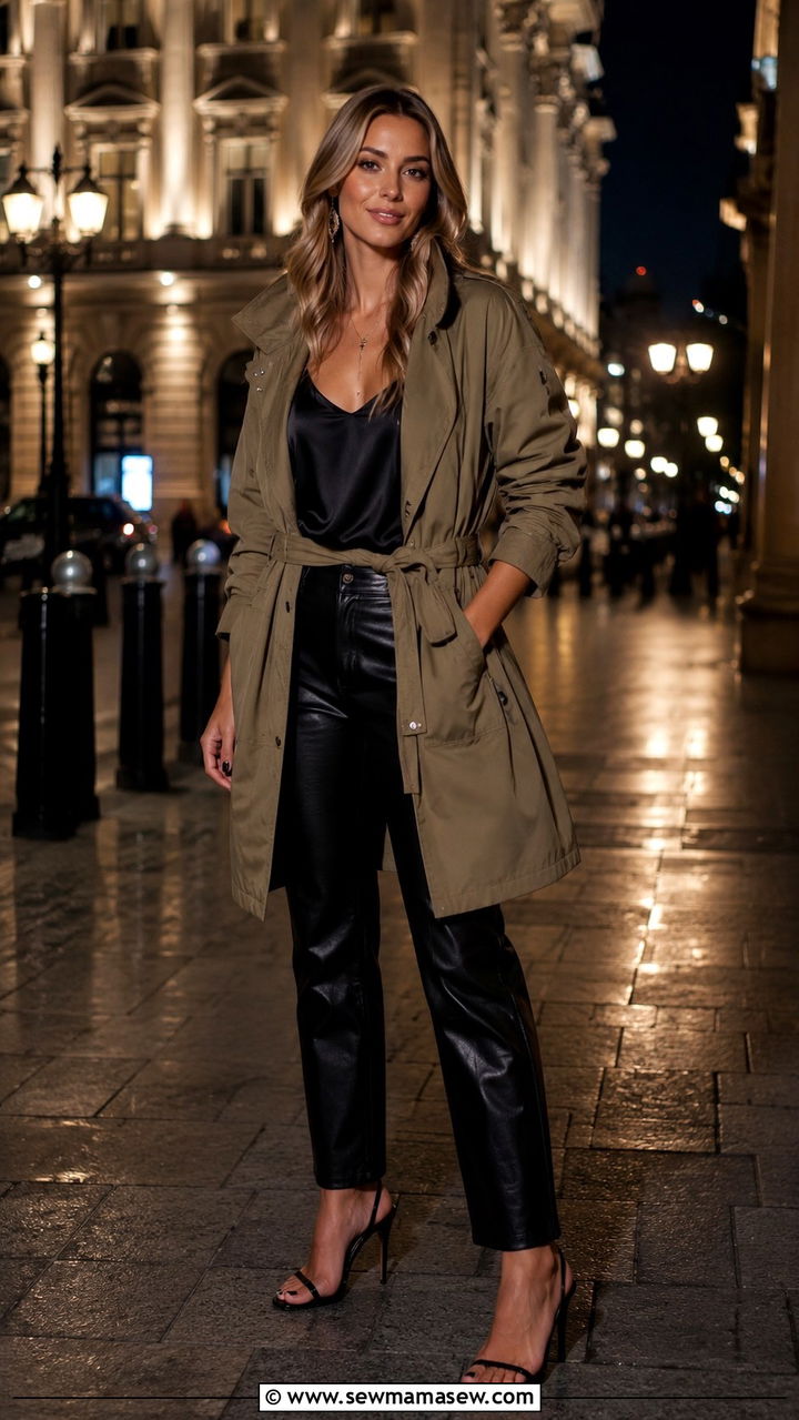 Parka with leather pants and heeled sandals - 30 How to style a parka