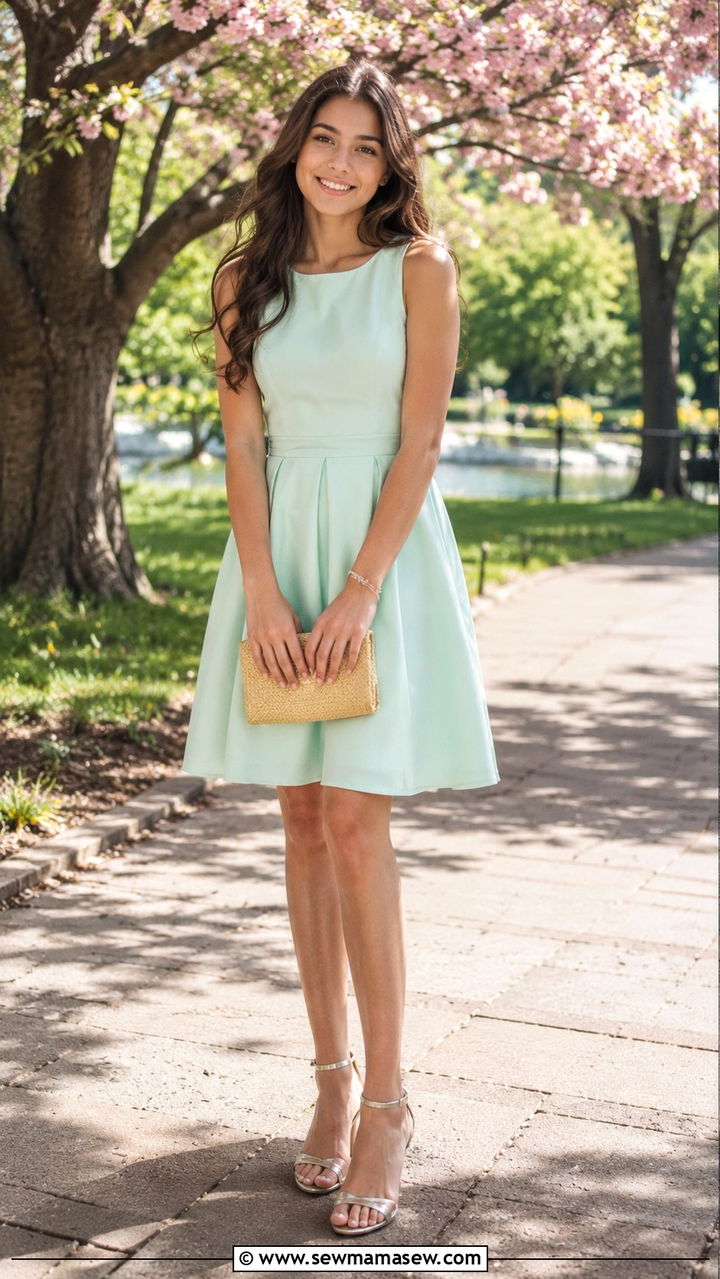 Pastel A Line Dress With Strappy Sandals - 25 Wedding guest outfits for teens