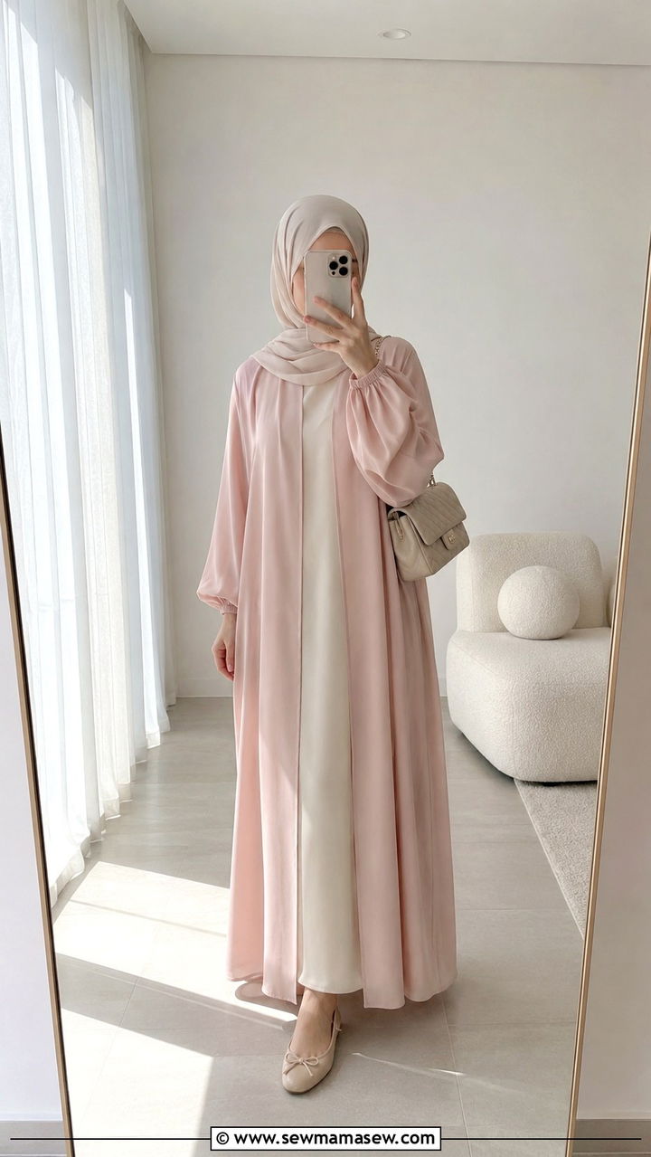 Pastel Abaya With Ballet Flats - 30 Modest outfit ideas with abaya