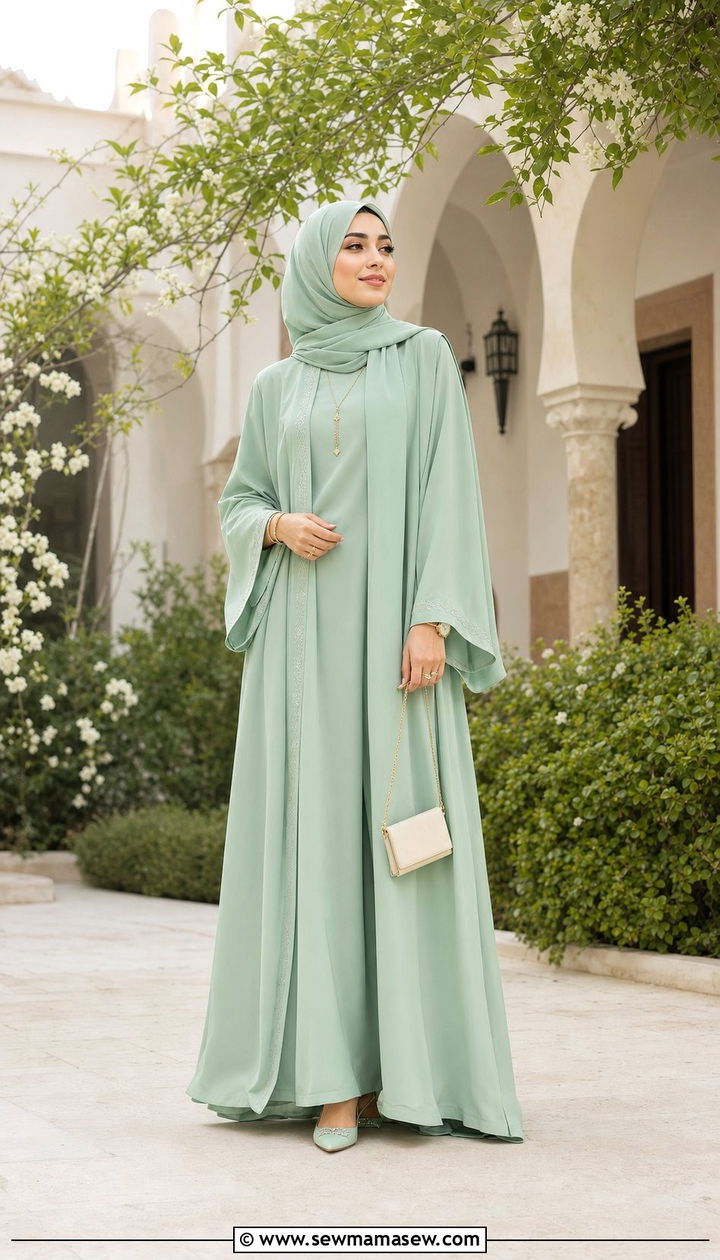 Pastel Abaya With Coordinating Hijab Outfit - 25 spring outfits for hijab women