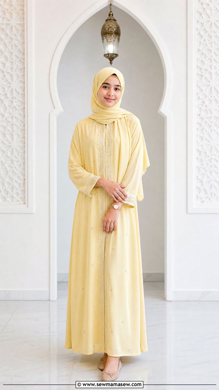 Pastel Abaya With Stone Work - 30 Eid outfits for girls