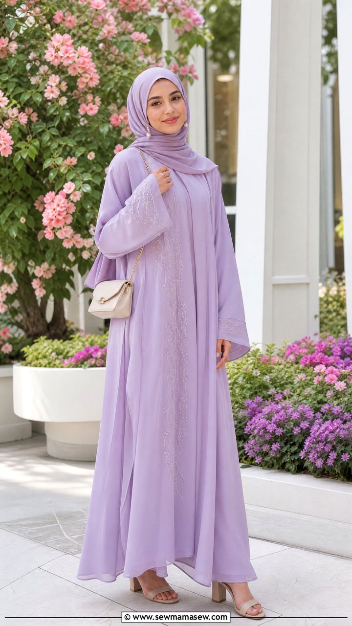 Pastel Abaya with Block Heels - 30 Eid outfit ideas for teens