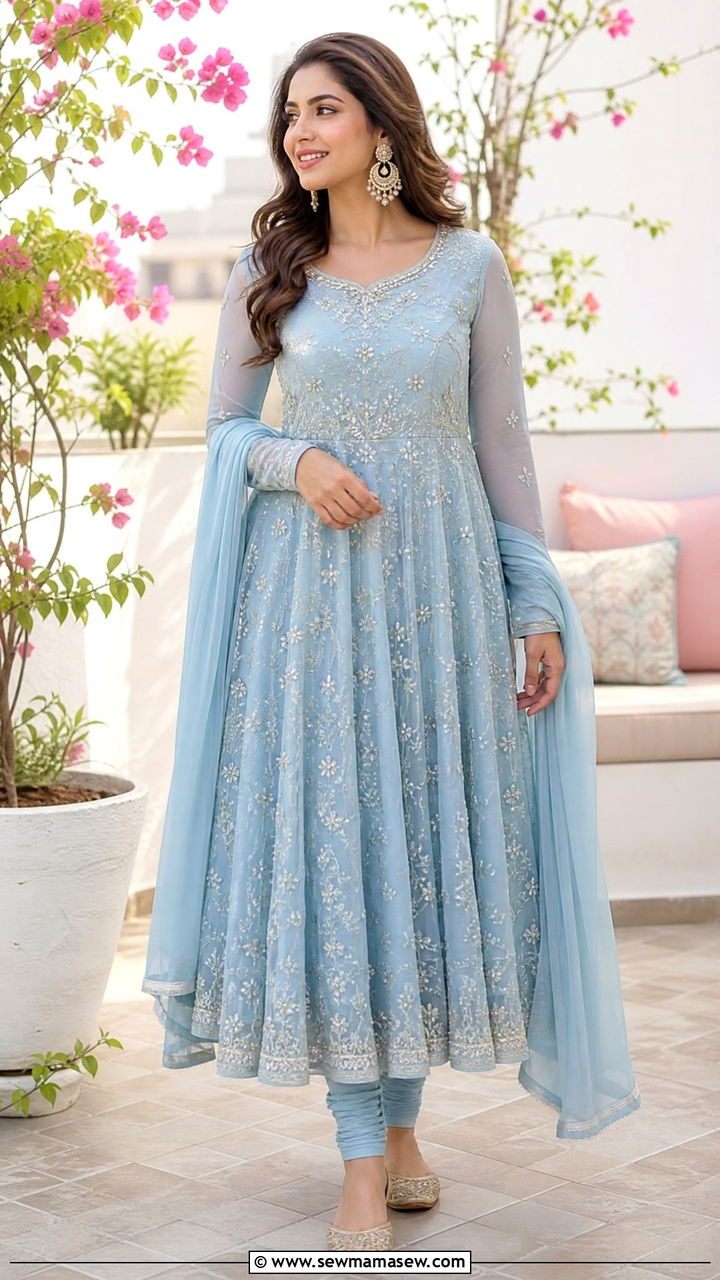 Pastel Anarkali Suit With Churidar And Juttis - 40 Eid outfit ideas for women