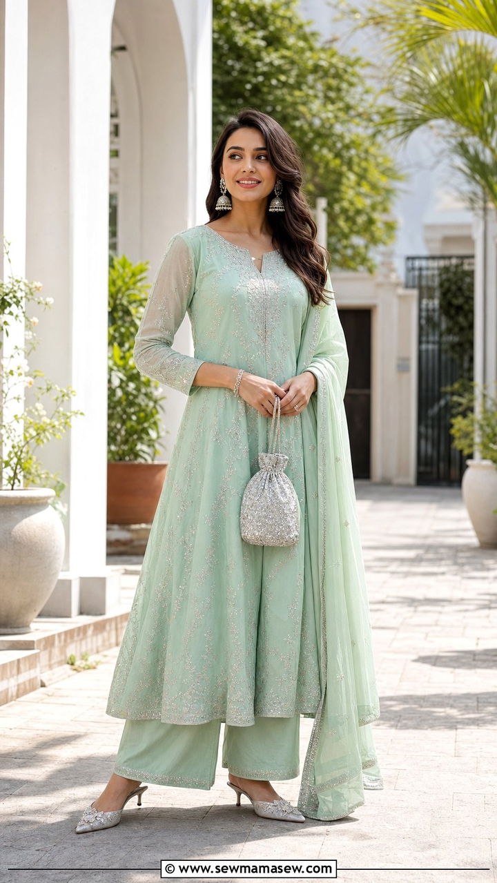 Pastel Anarkali Suit with Palazzo Pants - 25 Eid al Fitr outfit ideas 2026