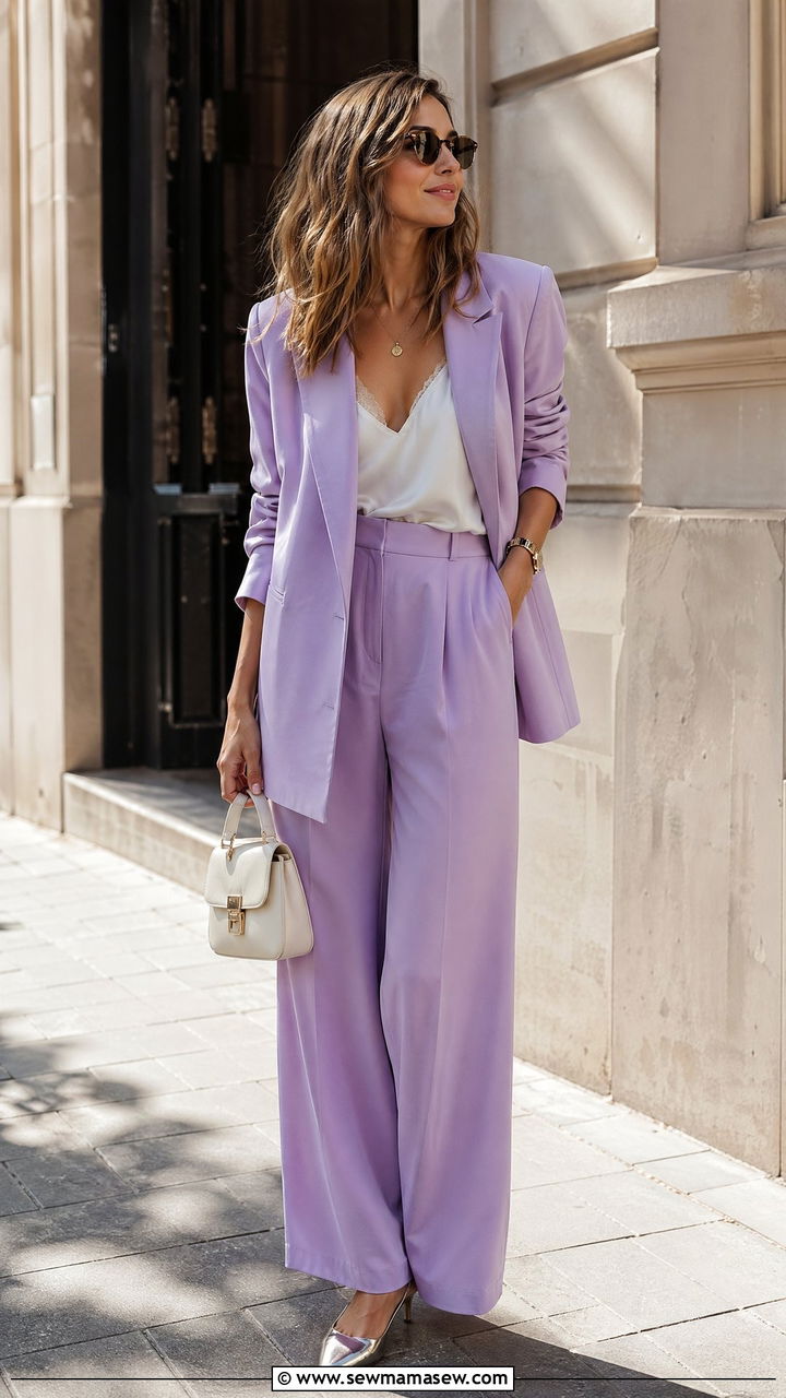 Pastel Blazer And Wide Leg Trousers - 35 Dressy spring outfits