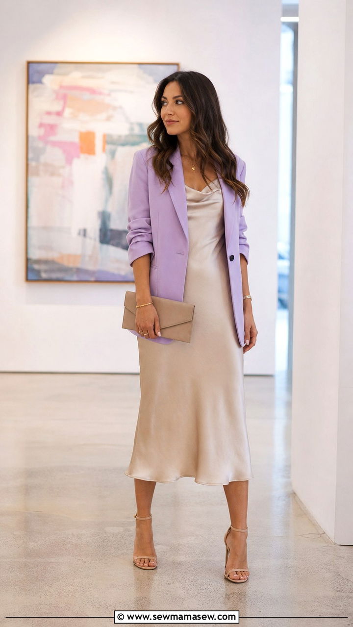 Pastel Blazer Over Midi Slip Dress - 40 Spring work outfits