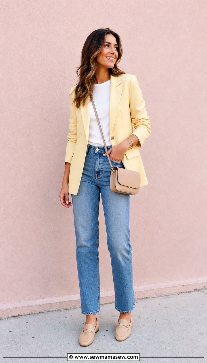 Pastel Blazer With Jeans Spring Outfit - 25 Spring outfit formulas