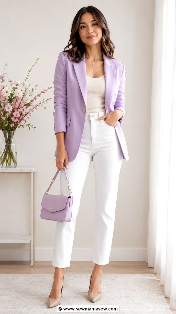 Pastel Blazer With White Jeans Petite Outfit - 25 Petite spring capsule wardrobe