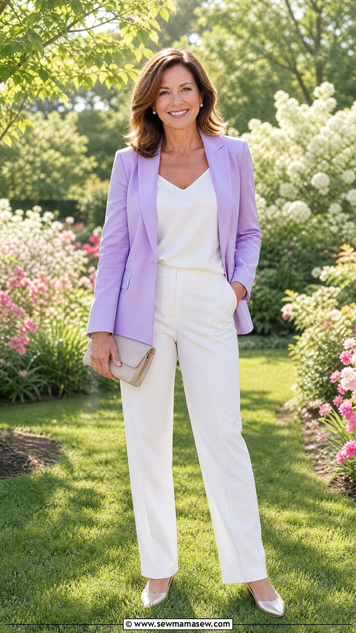 Pastel Blazer With White Pants For Graduation - 35 Graduation outfits for women over 40