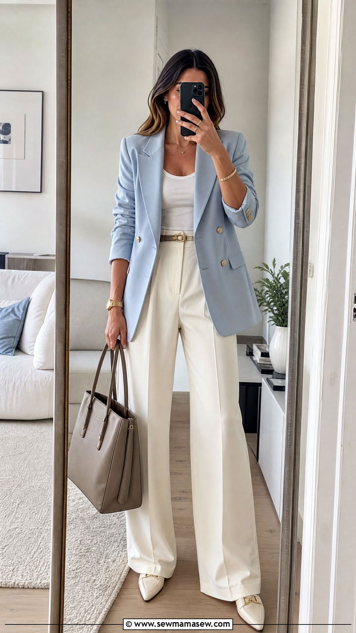 Pastel Blazer With Wide Leg Trousers Outfit - 25 March outfit ideas