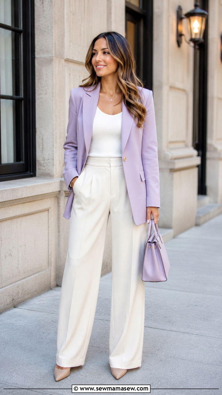 Pastel Blazer and Wide Leg Pants Outfit - 30 Spring work capsule wardrobe