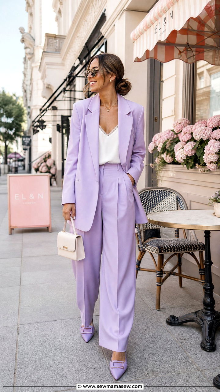 Pastel Blazer and Wide Leg Trousers - 25 seasonal birthday outfit ideas