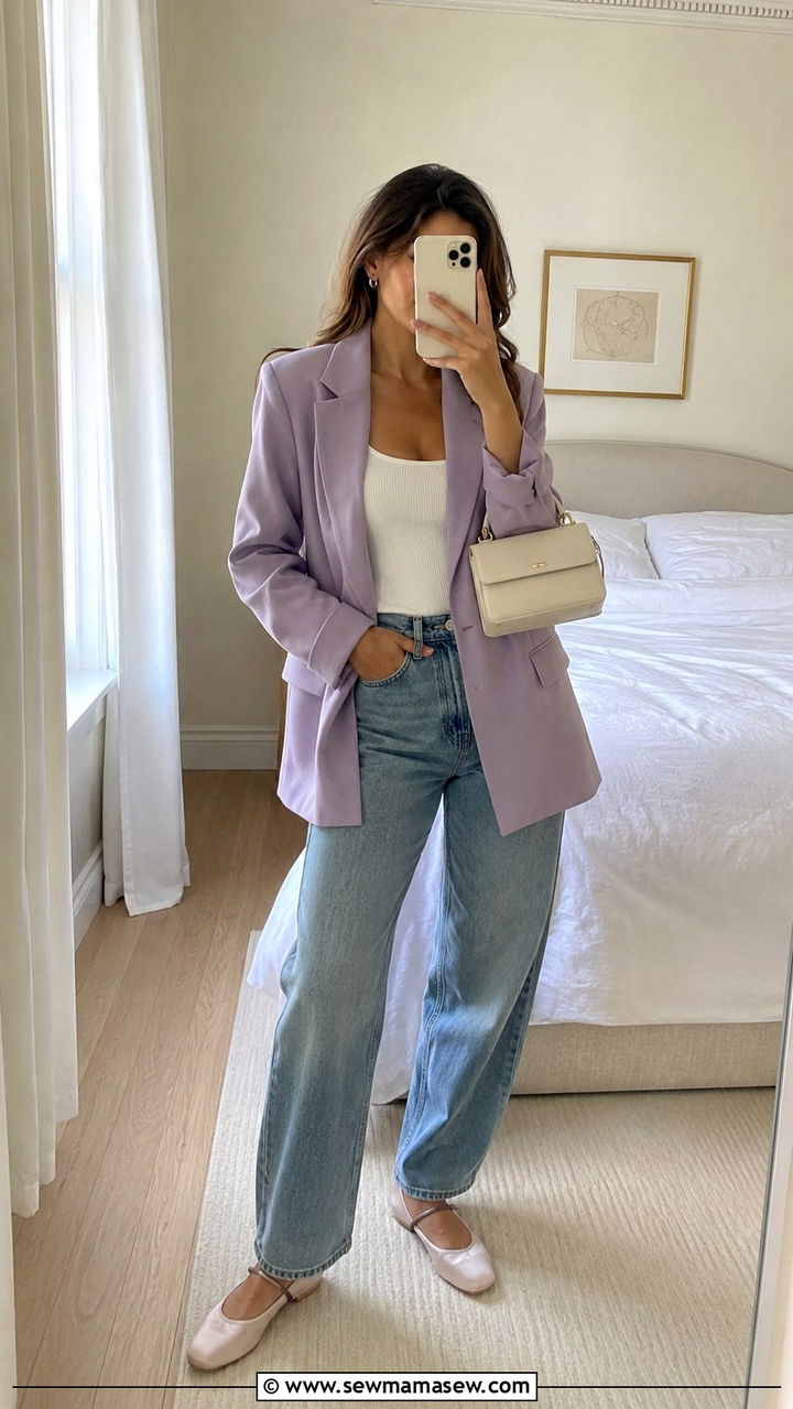 Pastel Blazer with Baggy Jeans and Ballet Flats - 30 spring pinterest outfit ideas