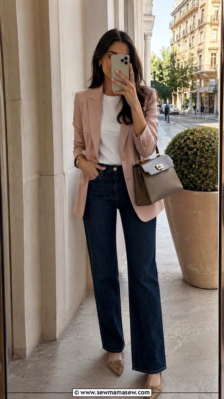 Pastel Blazer with Dark Denim - 30 Modest spring outfits