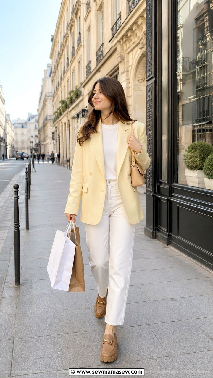 Pastel Blazer with White Denim and Loafers - 30 spring paris trip outfit ideas
