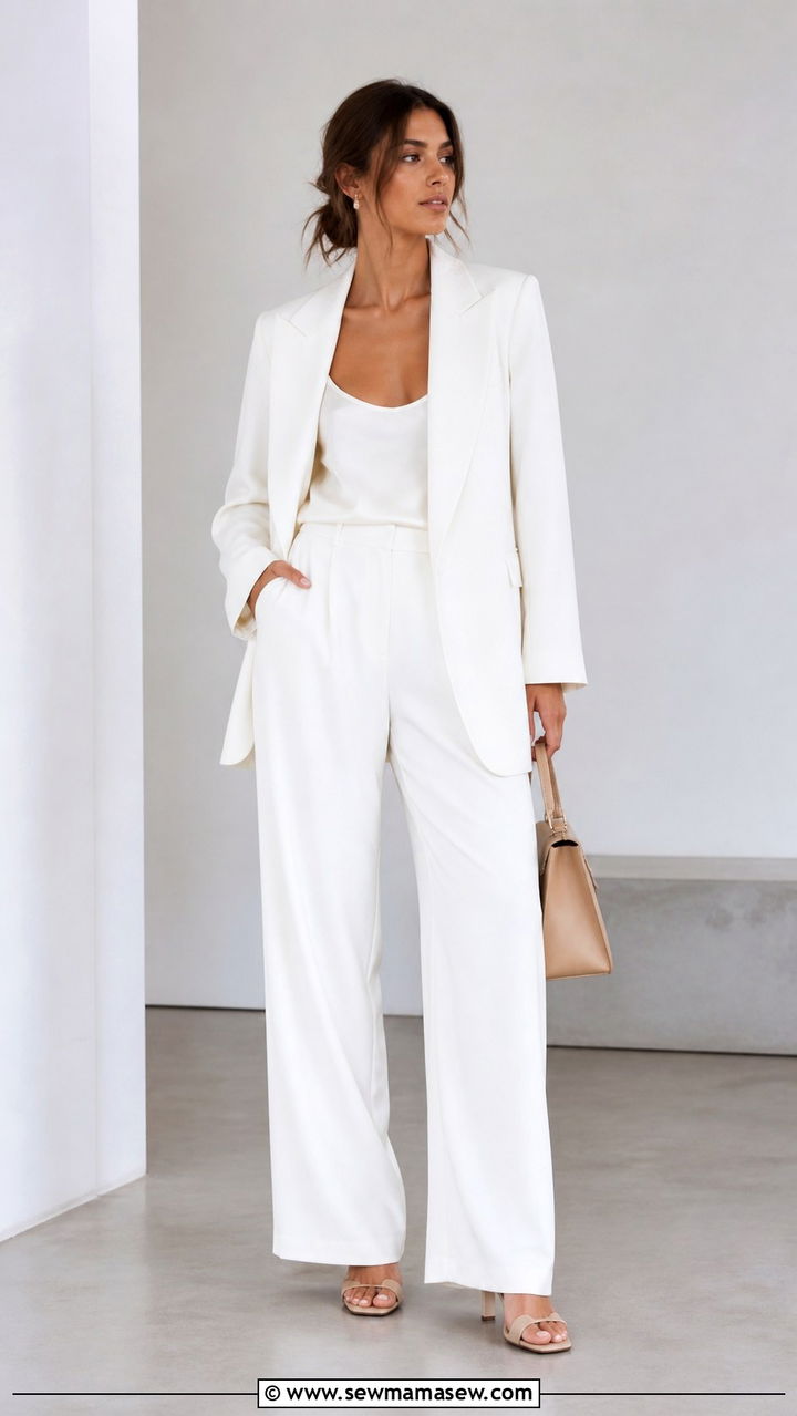 Pastel Blazer with White Trousers Outfit - 40 spring work outfit ideas