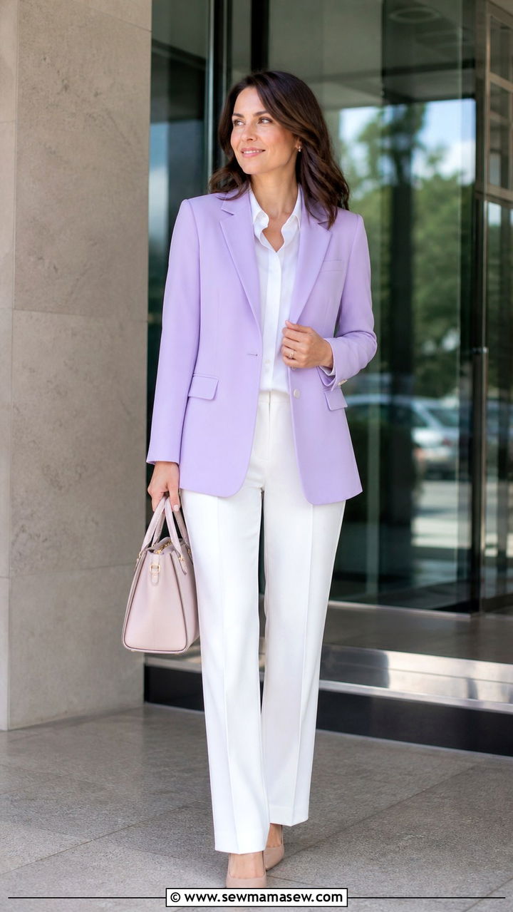 Pastel Blazer with White Trousers Outfit - 40 Spring office outfits