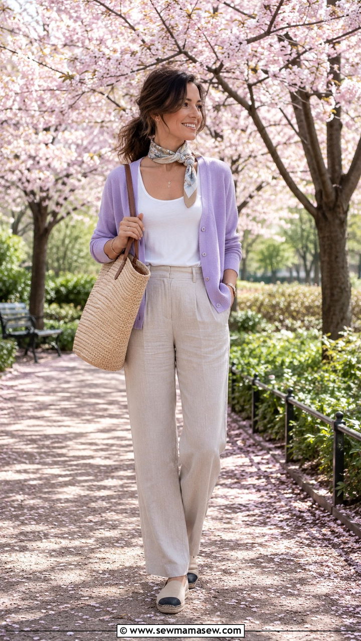 Pastel Cardigan With Linen Pants Outfit - 30 Mid spring outfits