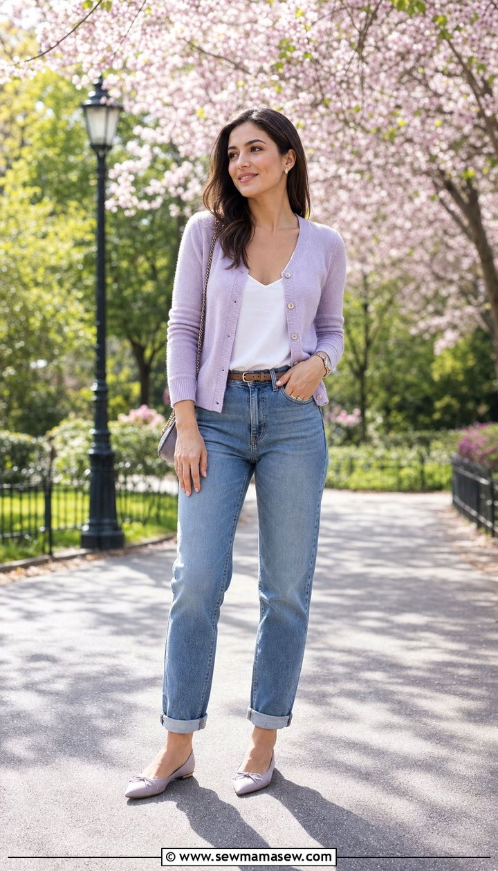 Pastel Cardigan With Straight Leg Jeans Spring Outfit - 25 spring outfit ideas inspo