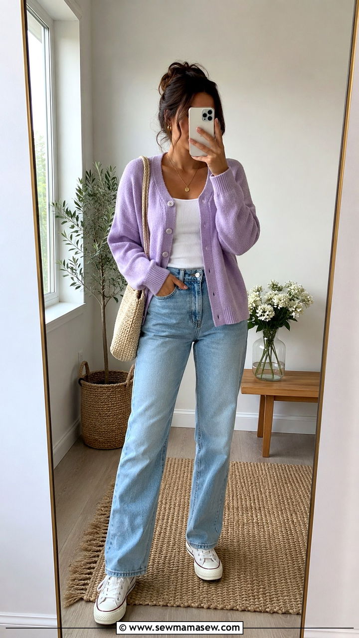 Pastel Cardigan With a Tank Top and Light Wash Jeans - 30 Outfit ideas for Gen Z women